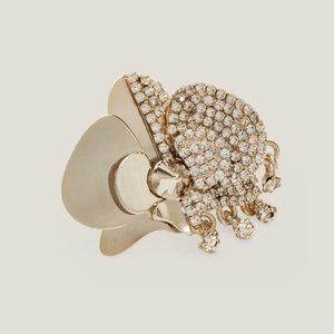 NIB Genny Gold Brass Crystal Moonlight Orchid Ring, White Gold Perfume Fragrance